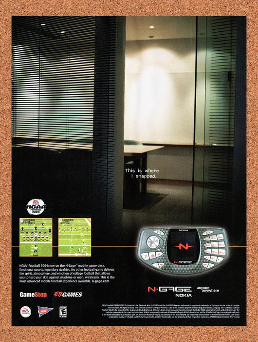 Nokia N-Gage Console NCAA Original Ad vc7 - for just $19.49! 