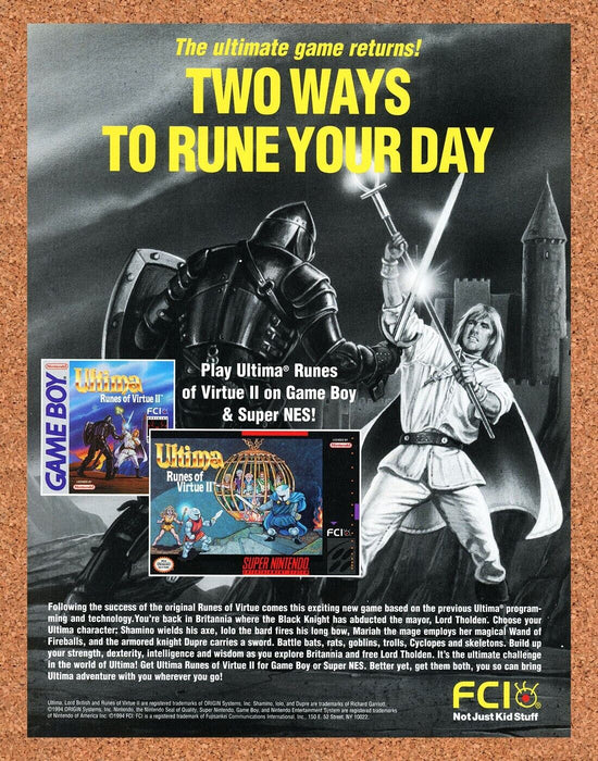 1994 Ultima Runes Of Virtue II SNES Original Ad - for just $17.99! 