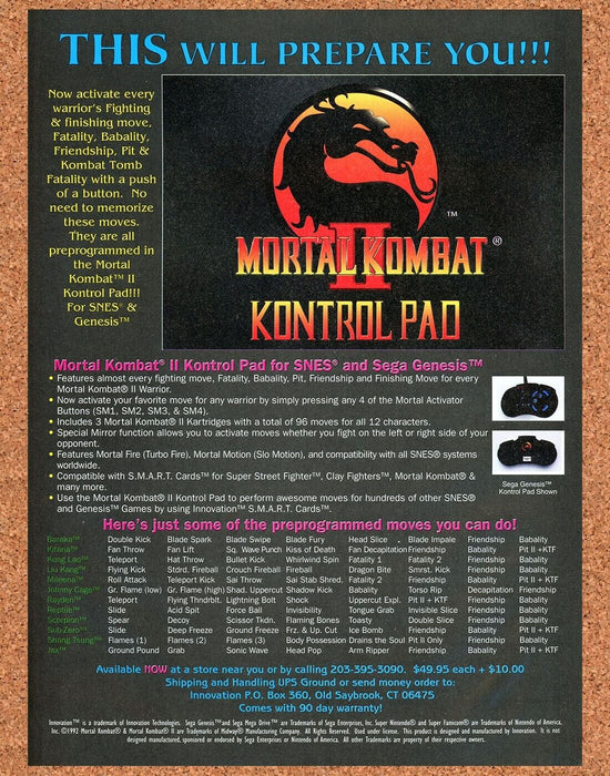 1994 Mortal Kombat II SNES Original Kontrol Pad Ad - for just $17.99! 