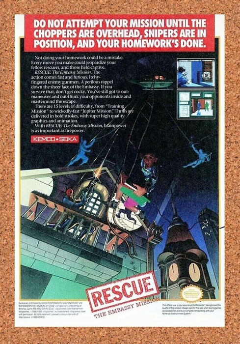 1990 Rescue Embassy Mission NES Original Ad - for just $17.99! 
