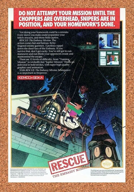 1990 Rescue Embassy Mission NES Original Ad - for just $17.99! 