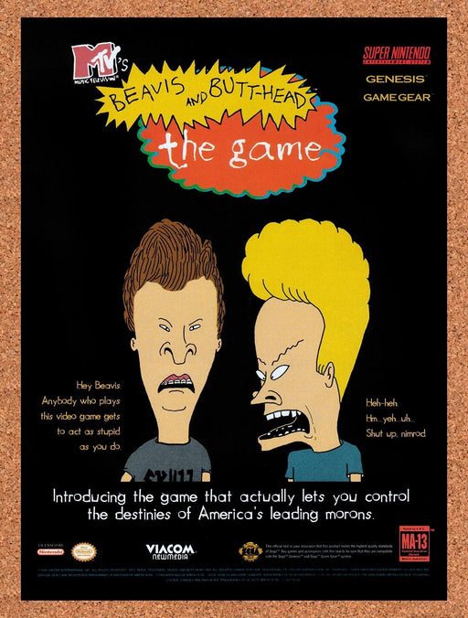 1995 Beavis & Butthead The Video Game SNES Original Ad v5 - for just $17.99! 