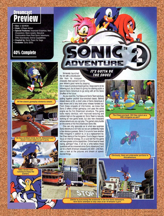 2000 Sonic Adventure 2 Dreamcast Original Ad - for just $17.99! 