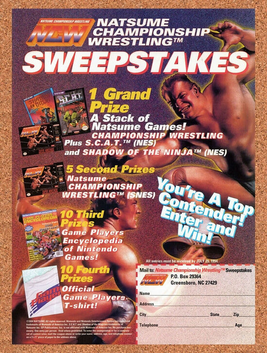 1994 Natsume Championship Wrestling Sweepstakes Original Ad v2 - for just $17.99! 