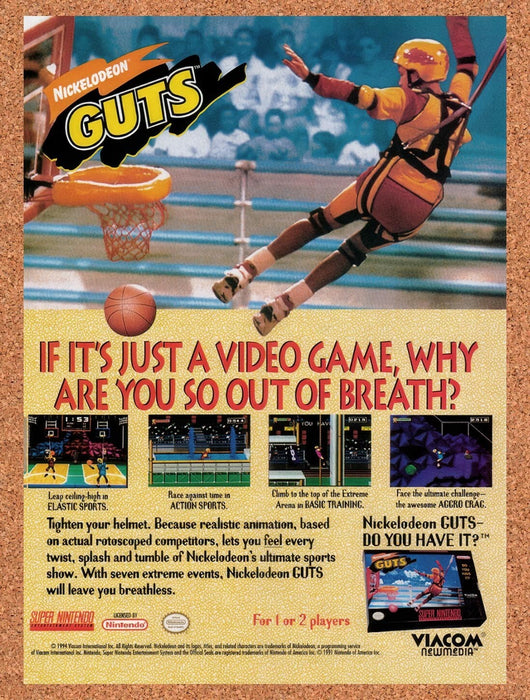 1995 Nickelodeon GUTS SNES Original Ad v1 - for just $17.99! 