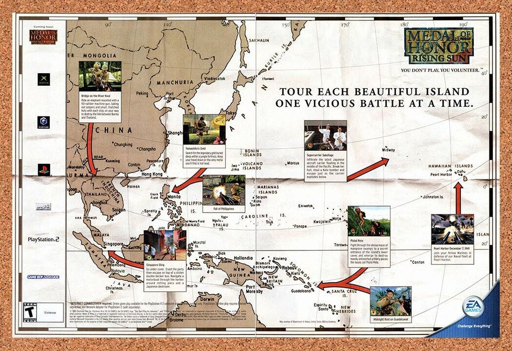 2003 Medal Of Honor Rising Sun PS2 Original Pacific Map Ad v1 - for just $21.49! 