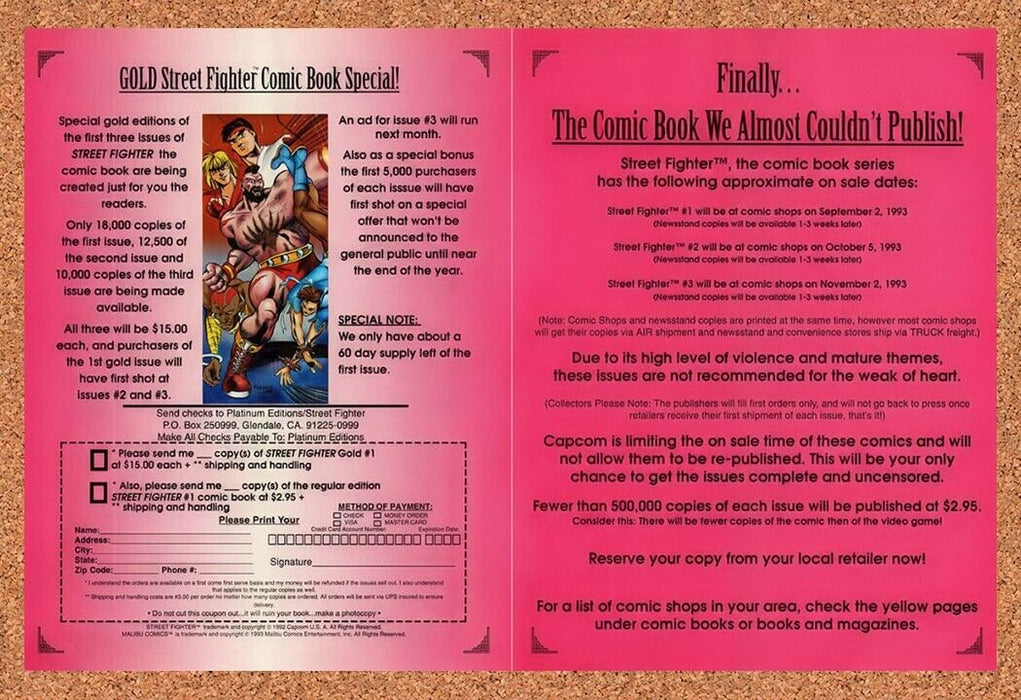 1993 Street Fighter Gold Comic Book Special Original Ad v3 - for just $21.49! 