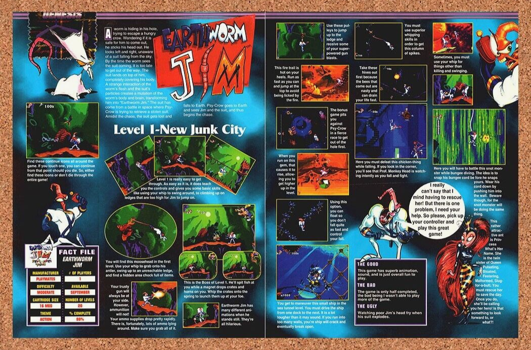 1994 Earthworm Jim Genesis Original Ad - for just $21.49! 