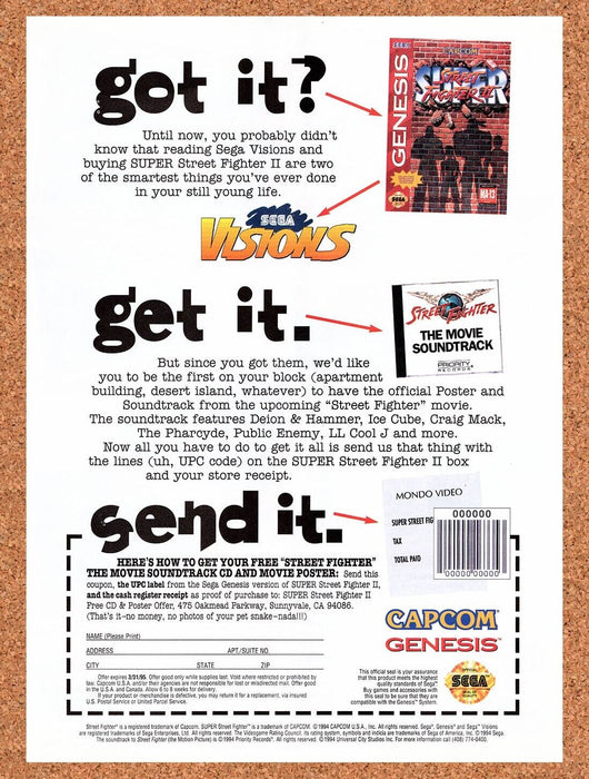 1995 Street Fighter Movie Soundtrack Order Form Original Ad v1 - for just $16.19! 
