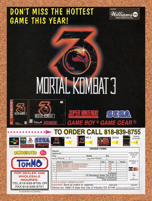1995 Mortal Kombat 3 Order Form Original Ad v9 - for just $17.99! 