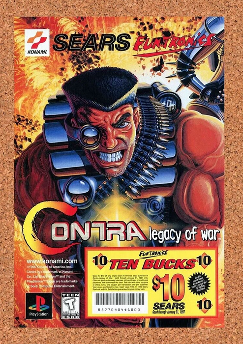 1997 Contra Legacy of War PS1 Rebate Original Sears Funtronics Ad - for just $17.99! 