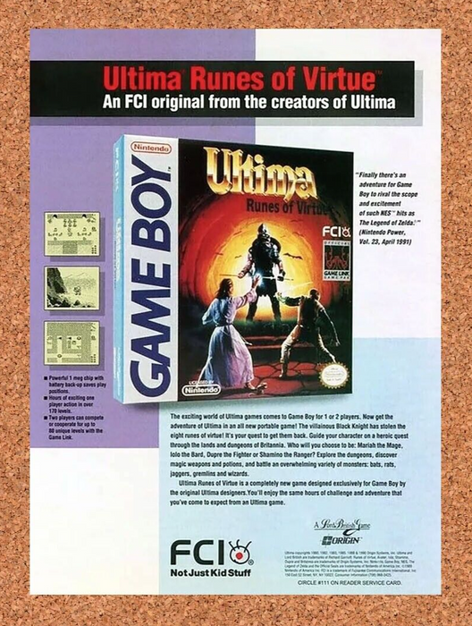 1992 Ultima Runes Of Virtue Gameboy Original Ad - for just $17.99! 