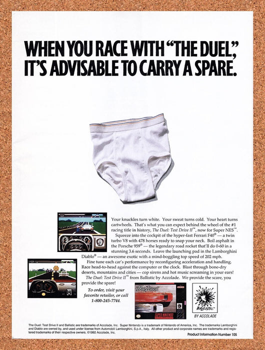 1993 The Duel Test Drive 2 SNES Original Ad v1 - for just $17.99! 