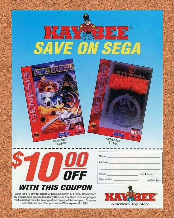 1995 Sonic Genesis Kaybee Sega Rebate Original Ad v2 - for just $17.99! 