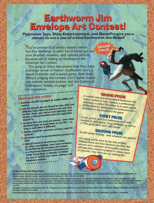 1995 Earthworm Jim Envelope Art Contest Original Ad v16 - for just $17.99! 