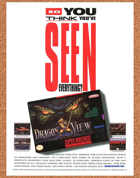 1994 Dragon View SNES Original Ad - for just $17.99! 