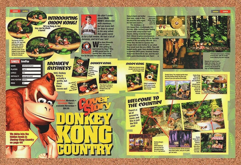 1994 Donkey Kong Country SNES Original Ad v1 - for just $21.49! 