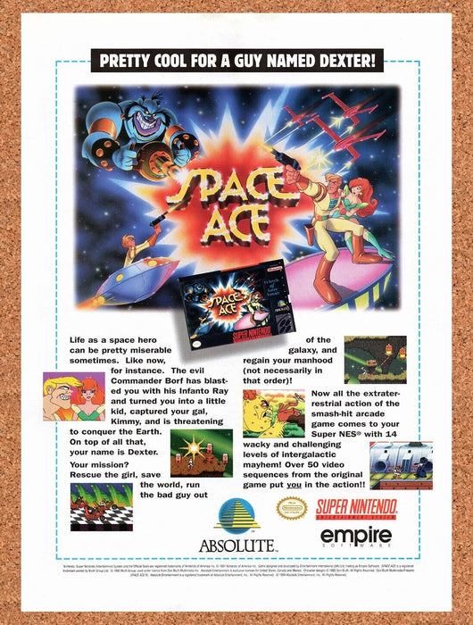 1994 Space Ace SNES Original Ad v1 - for just $17.99! 