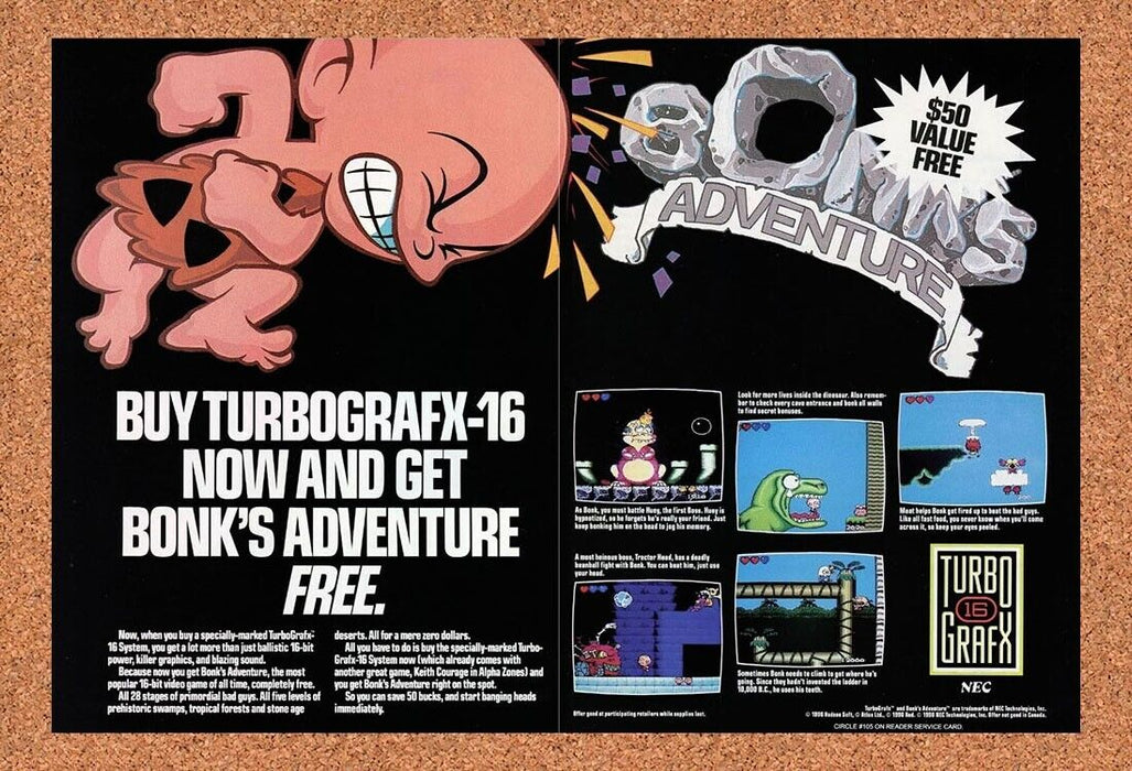 1991 Bonk's Adventure TurboGrafx-16 Original Ad v4 - for just $21.49! 