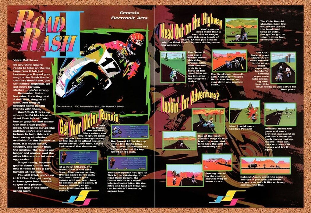 1993 Road Rash II Genesis Original Ad v2 - for just $21.49! 