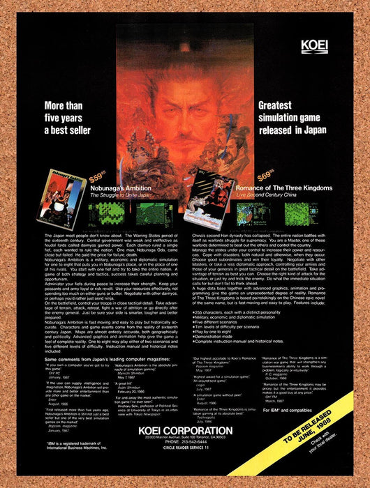 1988 Koei IBM Games Original Ad v4 - for just $17.99! 