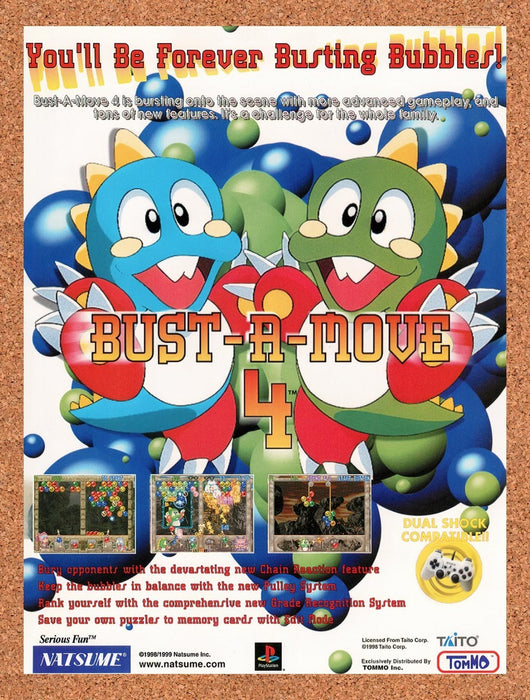 1998 Bust-A-Move 4 PS1 Original Advertisement v1 - for just $19.49! 