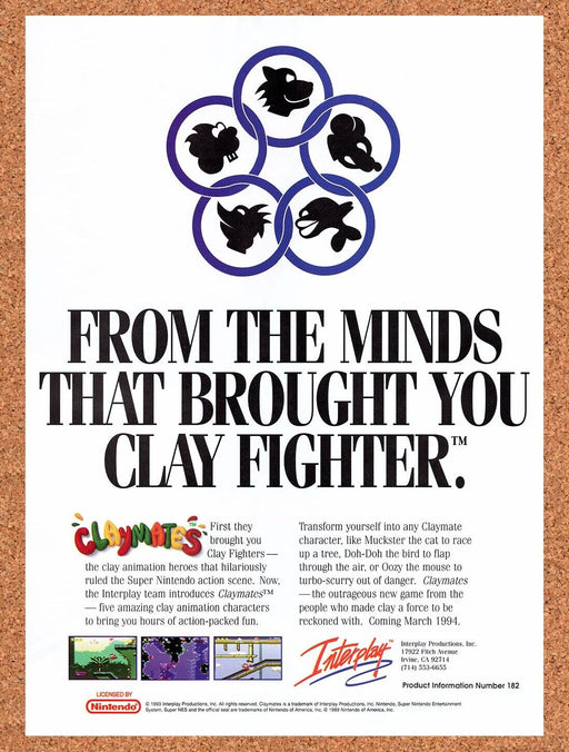 1994 Claymates SNES Original Ad v1 - for just $17.99! 