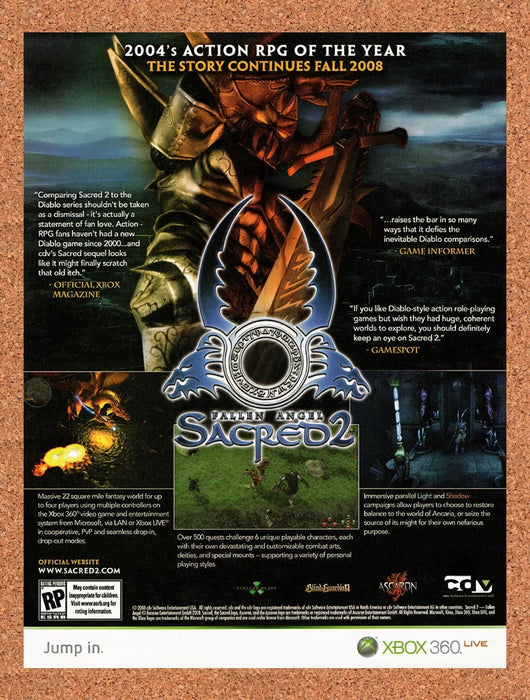 2008 Sacred 2 Fallen Angel Xbox 360 Original Ad v3 - for just $17.99! 