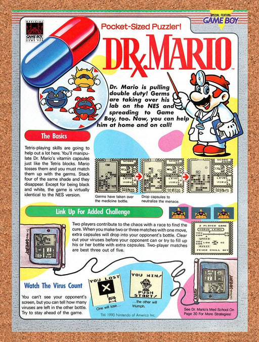 1990 Dr Mario Game Boy Original Ad v1 - for just $16.19! 