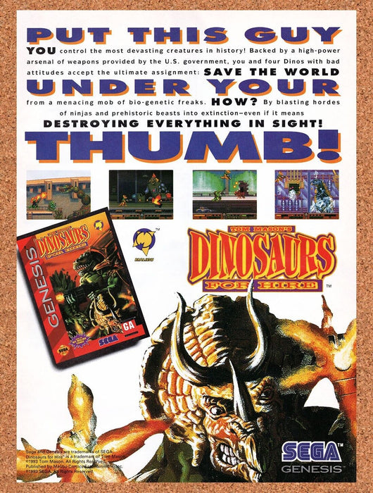 1993 Dinosaurs for Hire Genesis Original Ad v1 - for just $17.99! 