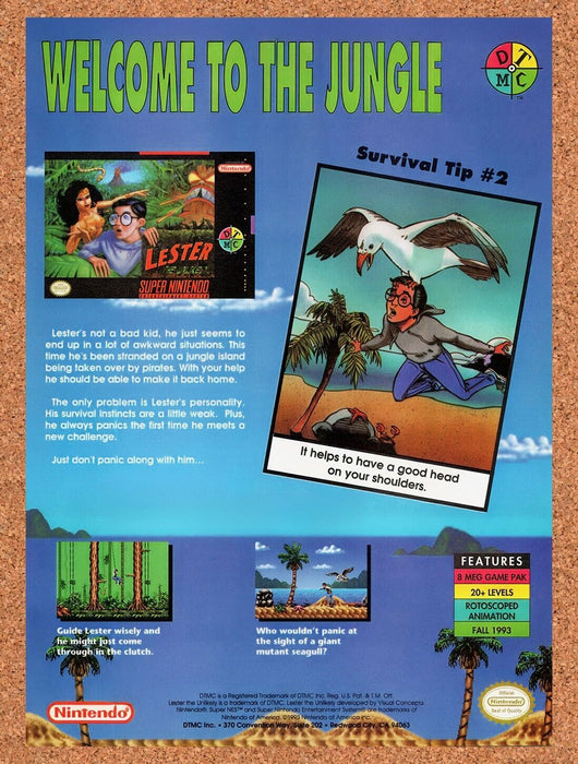1993 Lester The Unlikely SNES Survival Tip #2 Original Ad v1 - for just $17.99! 