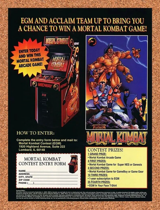 1994 Mortal Kombat Arcade Sweepstakes Original Ad - for just $17.99! 