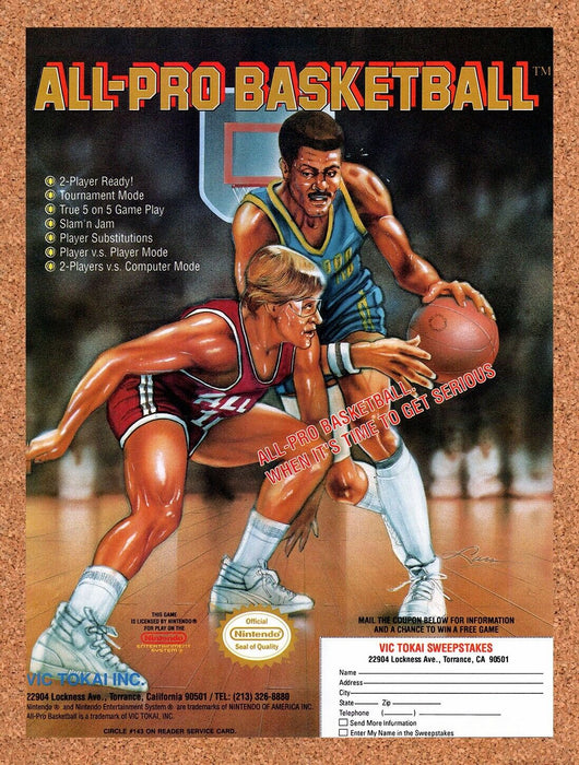 1990 All-Pro Basketball NES Original Ad v1 - for just $17.99! 