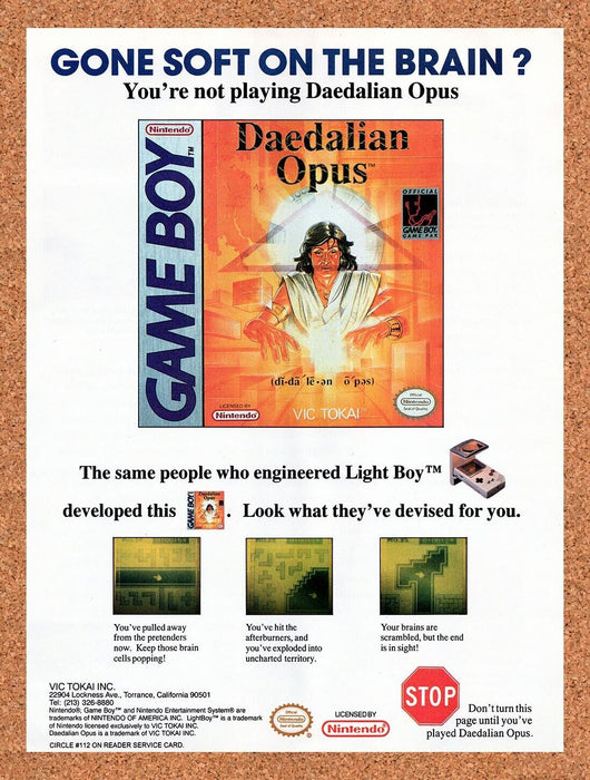 1991 Daedalian Opus Game Boy Original Ad v1 - for just $17.99! 