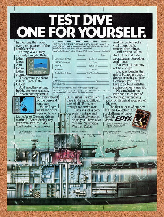 1987 Sub Battle Simulator Commodore 64 Original Ad v1 - for just $17.99! 