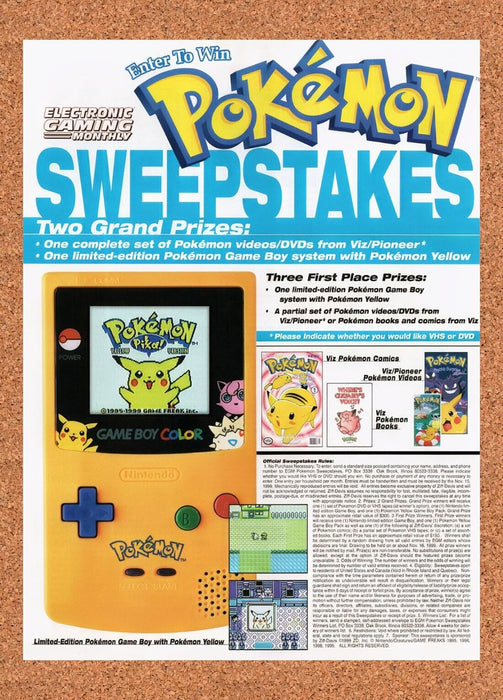 1999 Pokemon GBC Sweepstakes Original Ad v2 - for just $17.99! 
