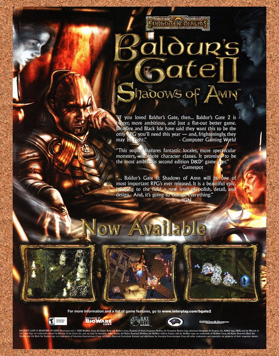2001 Baldur's Gate II Shadows Of Amn PC Original Ad - for just $17.99! 