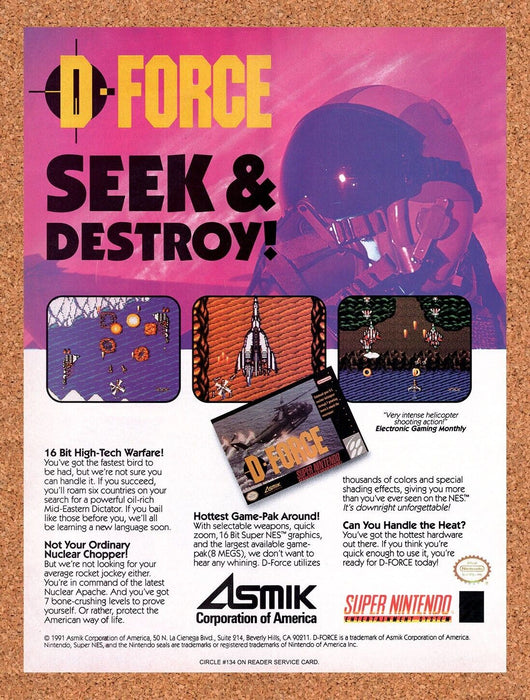 1992 D-Force SNES Original Ad v1 - for just $17.99! 