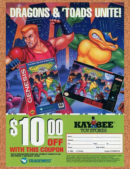 1995 Battletoads Double Dragon SNES Original Kaybee Rebate Ad v3 - for just $17.99! 