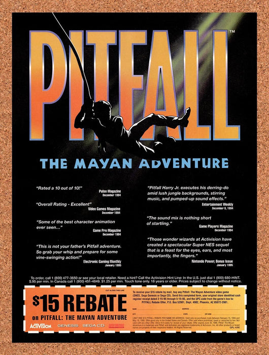 1995 Pitfall Genesis Rebate Original Ad v6 - for just $17.99! 