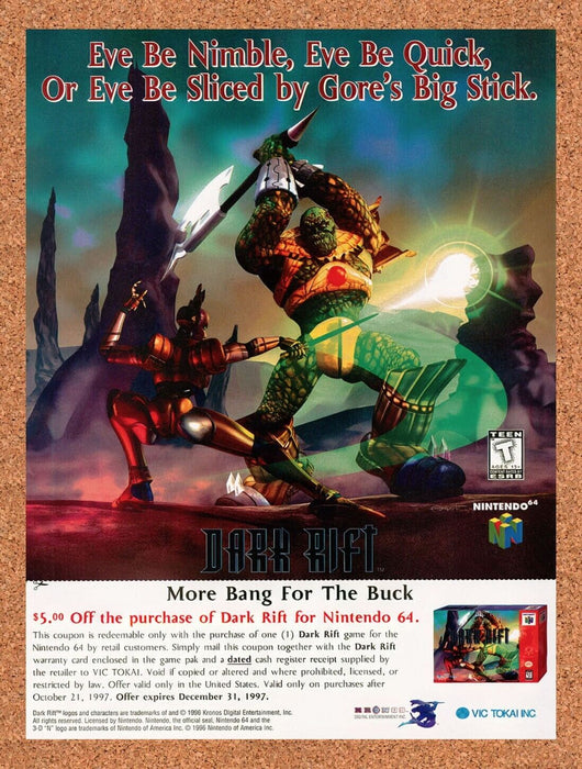 1997 Dark Rift N64 Original Ad v1 - for just $17.99! 