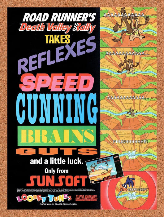 1993 Road Runner Death Valley Rally SNES Original Ad v1 - for just $17.99! 