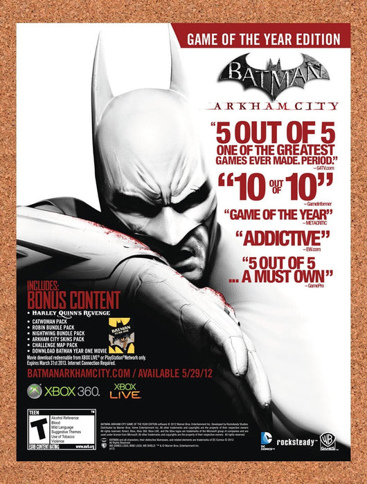 2012 Batman Arkham City Xbox 360 Original Ad v1 - for just $17.99! 