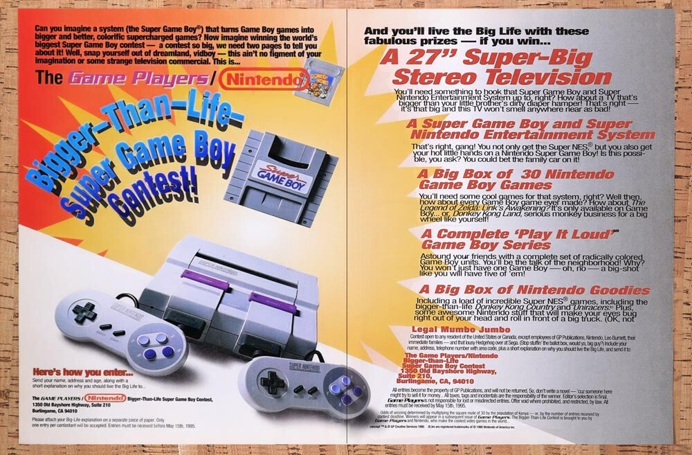 1995 Nintendo SNES Game Players Sweepstakes Original Ad v2 - for just $22.49! 