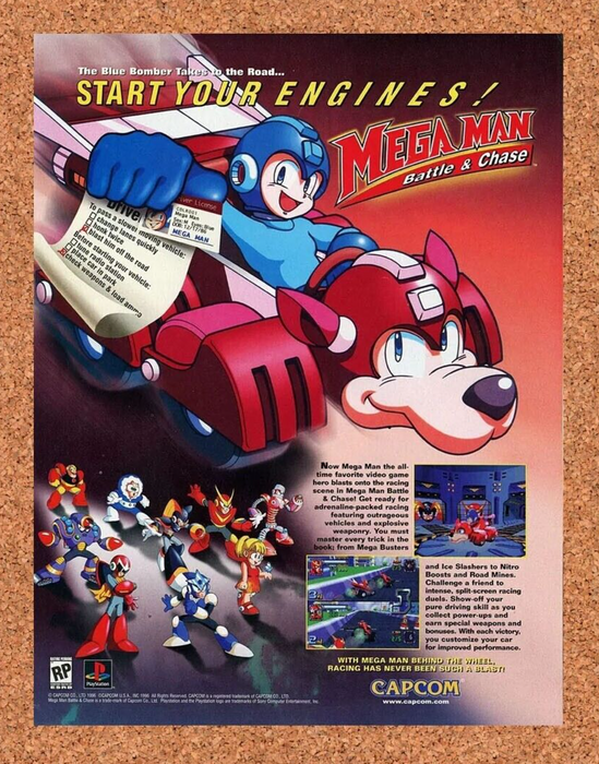 1998 Mega Man Battle And Chase PS1 Original Ad - for just $17.99! 