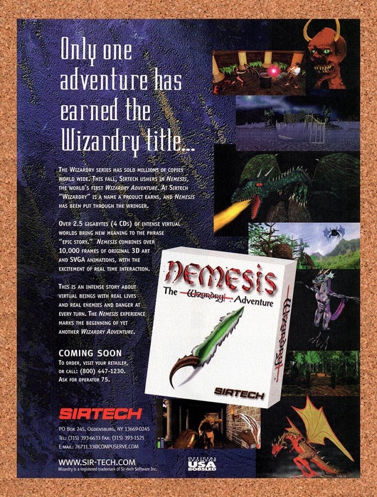 1996 Nemesis The Wizardry Adventure PC Original Ad v1 - for just $17.99! 