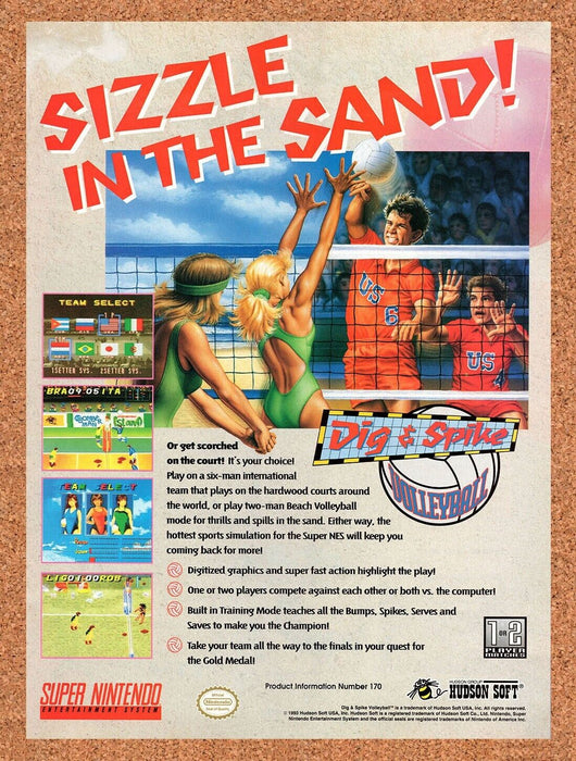1993 Dig & Spike Volleyball SNES Original Ad v1 - for just $17.99! 