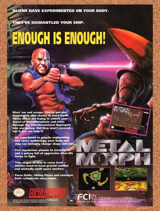 1995 Metal Morph SNES Original Ad v1 - for just $17.99! 