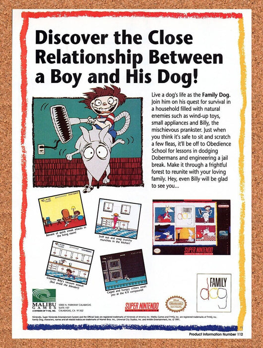 1993 Family Dog SNES Original Ad v1 - for just $17.99! 