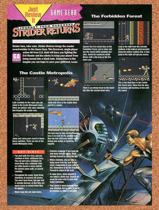 1993 Strider Returns Game Gear Original Ad v1 - for just $17.99! 